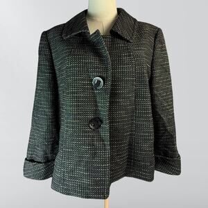 Tahari Arthur S Levine Tweed Black W/ Purple & Yellow Stitching Jacket